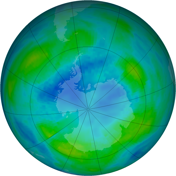 Antarctic ozone map for 16 April 1989